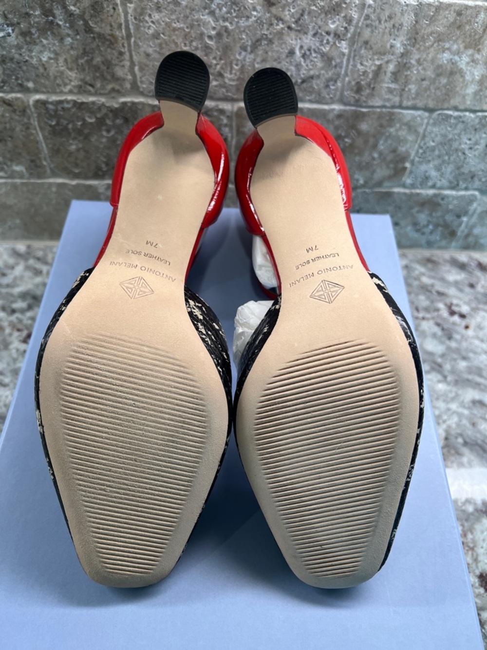 ANTONIO MELANI Red Patent and Black Snake-Print Ankle-Strap Heels - Picture 3 of 6